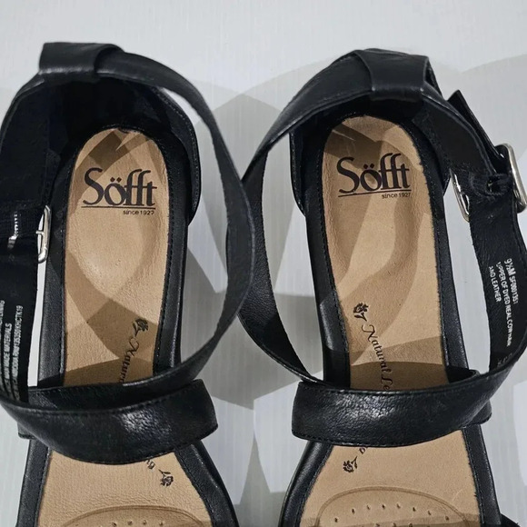 NEW Sofft Innis Sandal Womens 9.5 Black Leather Cheetah Print Strappy Wedge - Picture 8 of 13